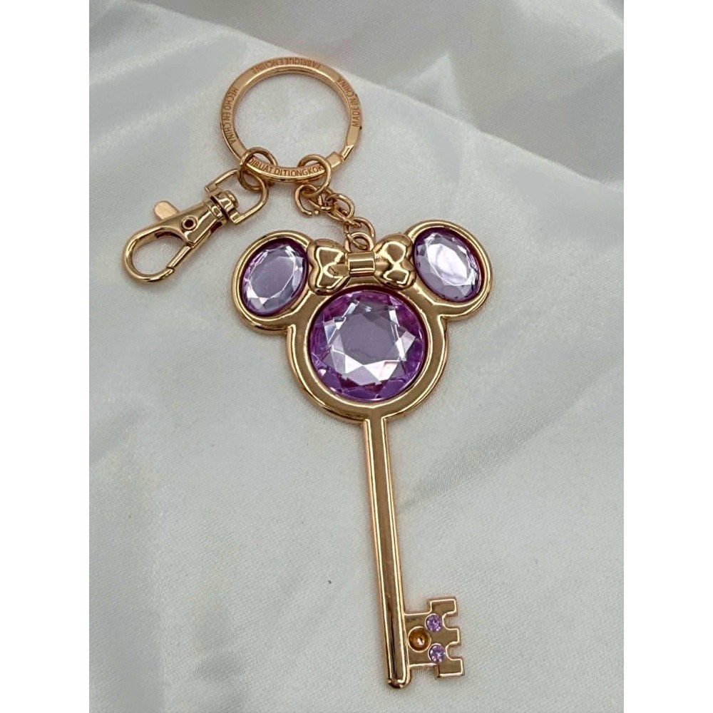 Disney Parks Minnie Mouse Rose Gold Purple Crystal Icon Skeleton Key Keychain